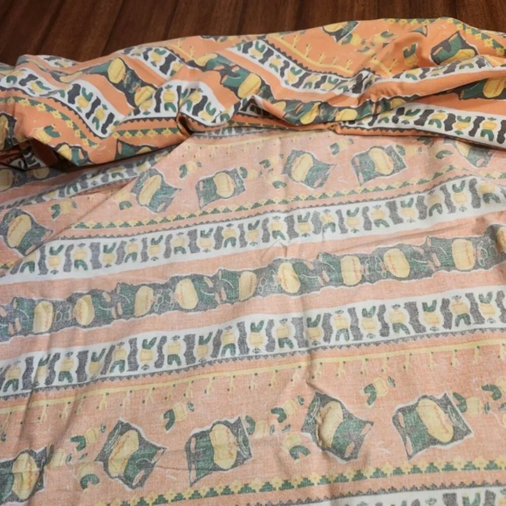 Vintage Southwestern‎ Mexican Novelty Print Tablecloth Orange Green 56